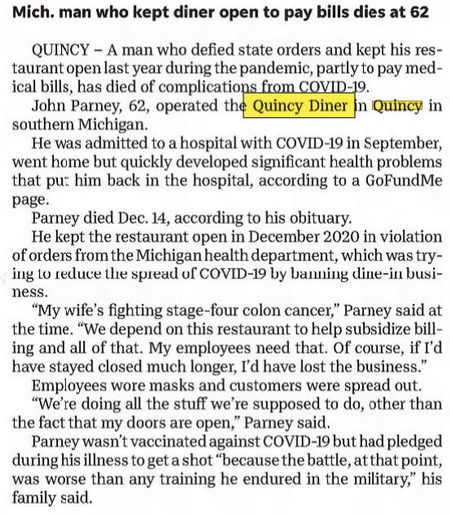 Quincy Diner - Dec 2021 Article On Owner (newer photo)